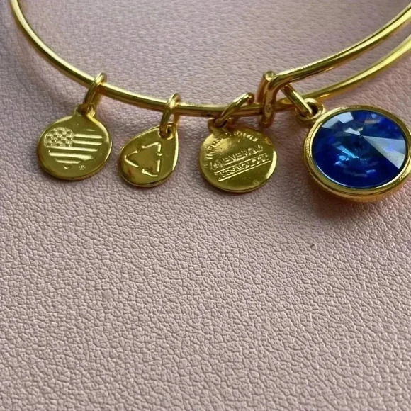 Alex & Ani Goldtone Expandable Bracelet Blue Stone Charm September Adjustable - Picture 2 of 4